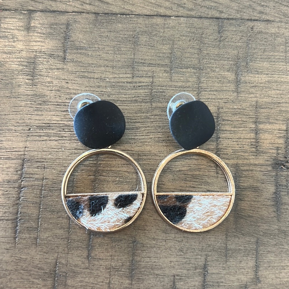 Cheetah Print Small Gold Hoops